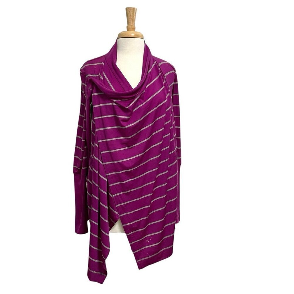 Icebreaker Merino Wool Blend Wrap Cardigan Sweater Purple Stripe size XS
